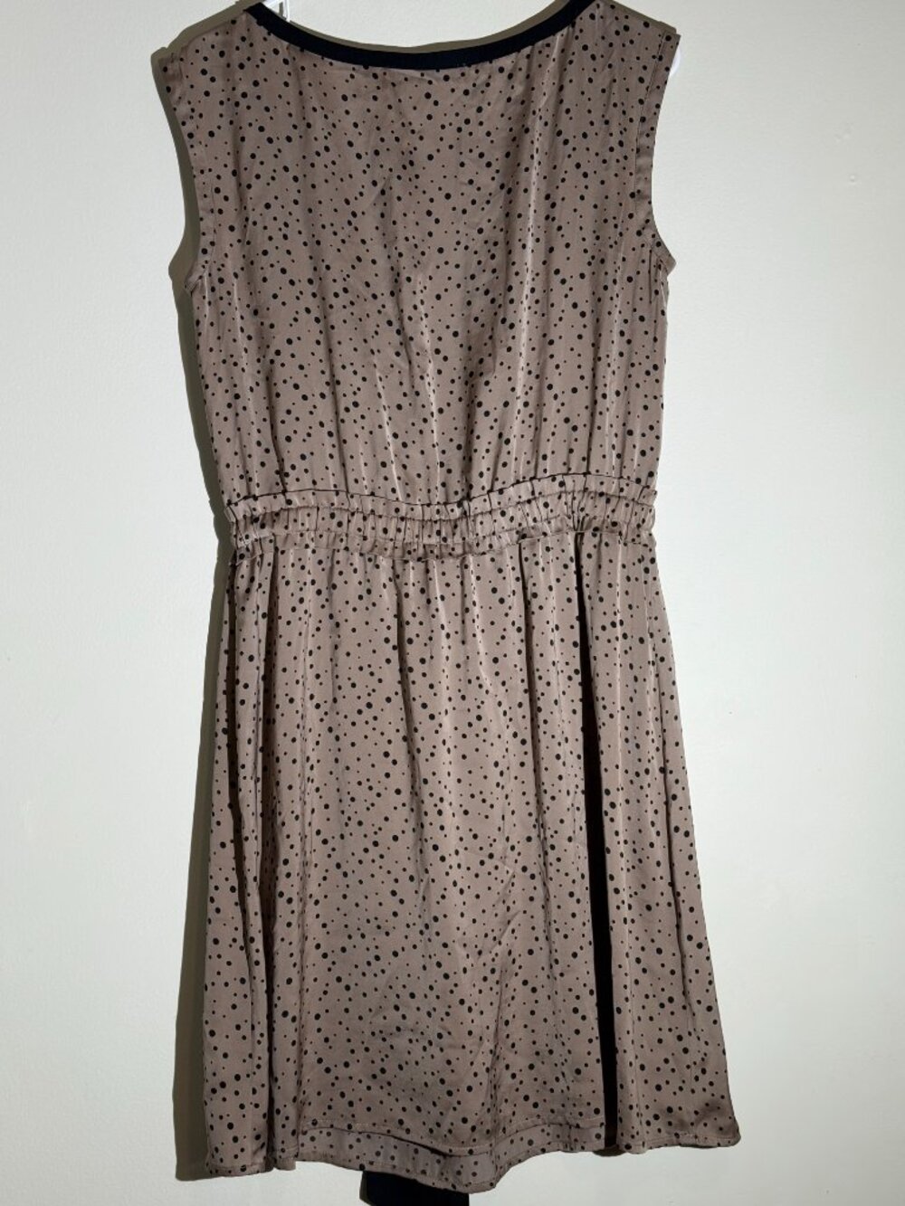 LOFT Polka Dot Sleeveless Cinch Waist Dress | Taupe Black M - Picture 5 of 5